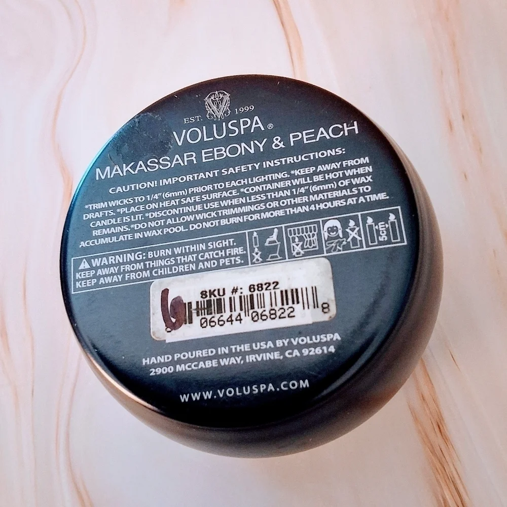 Voluspa Makassar Ebony & Peach Mini Tin Candle
